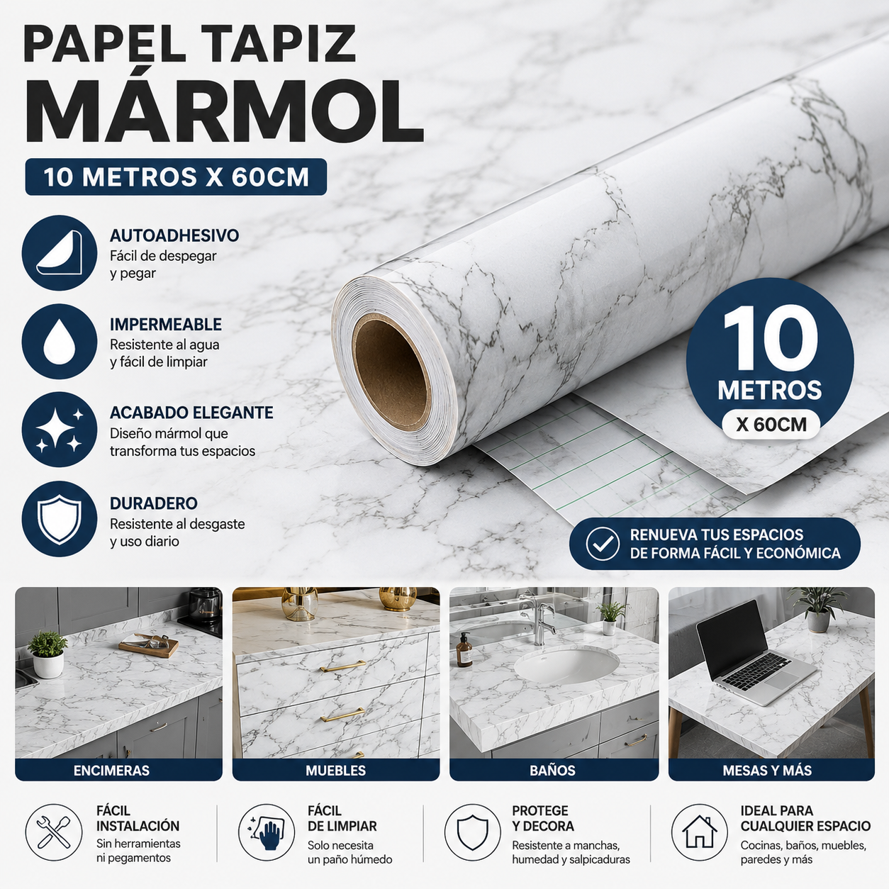PAPEL TAPIZ MARMOL 10M