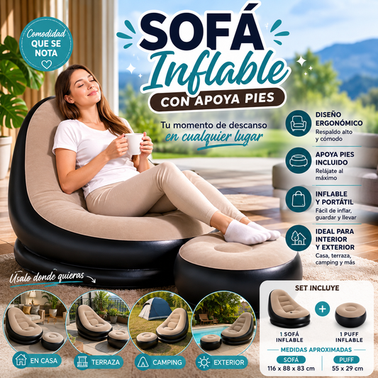 SOFÁ INFLABLE CON APOYA PIES